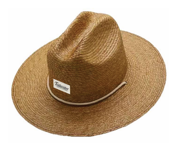 Brown Straw Hat with accent rope and tailwater outfitters patch