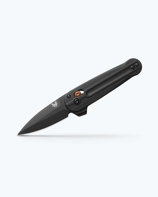 Lowden Black G10 Spear-Point knife, angled tip down